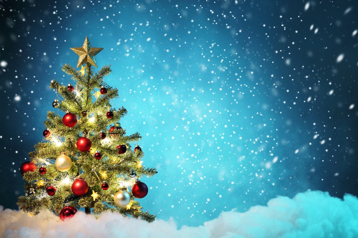 елка, снег, зима, праздник, новый год, синие, зеленые