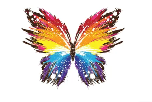 бабочка, крылья, штрихи, розовые, голубые